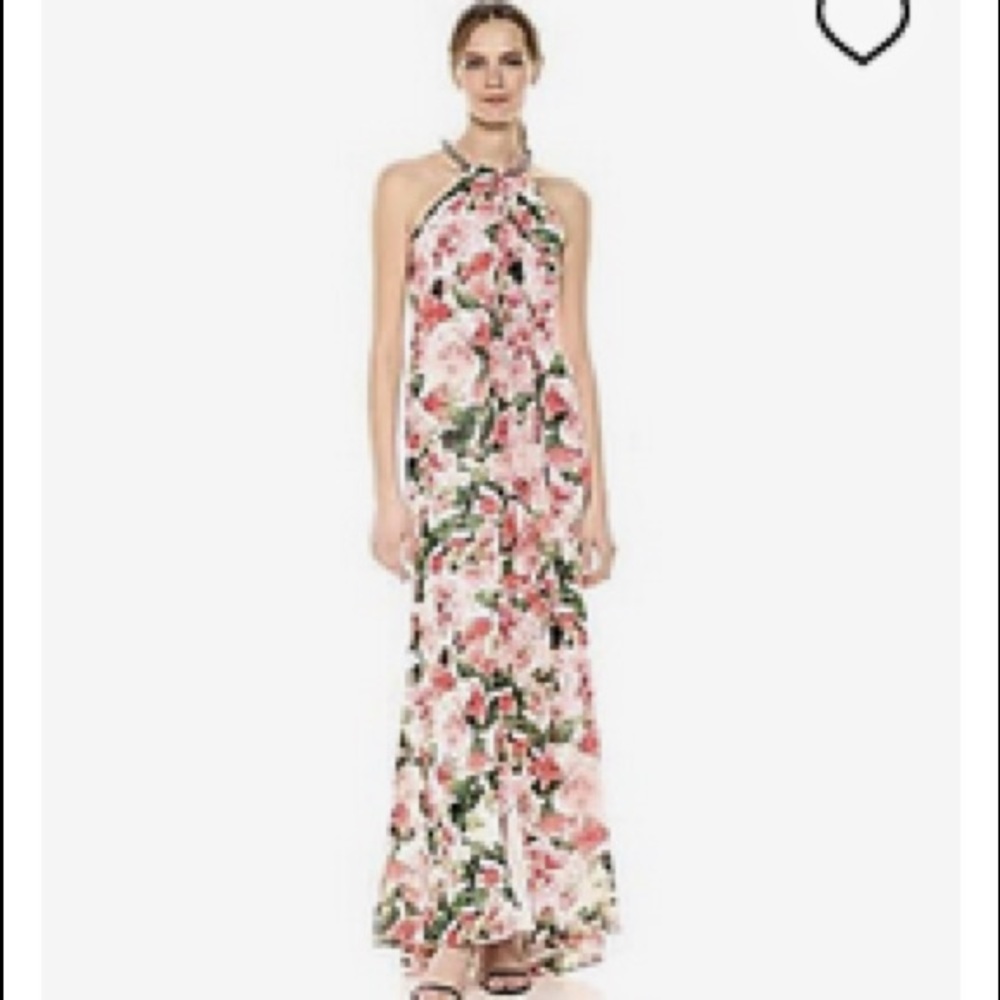 Calvin Klein floral print jeweled neck gown maxi